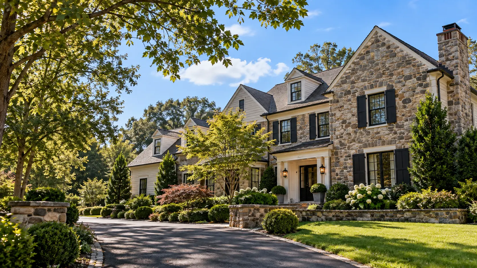 Refined residence surrounded by mature trees in Bucks County, Pennsylvania